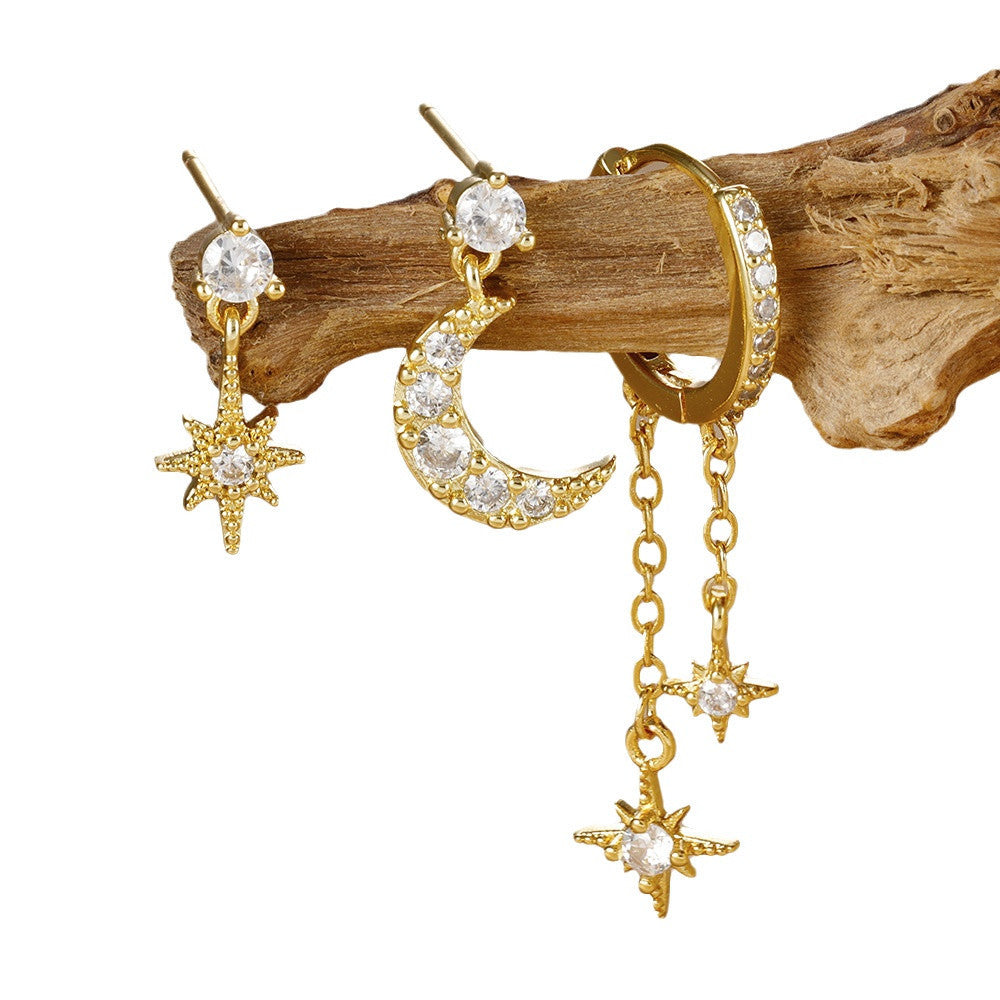 3 paire de boucle d'oreille en forme de lune