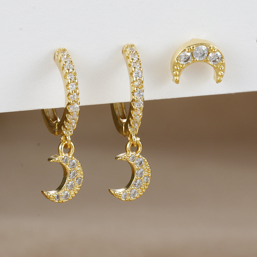 3 paire de boucle d'oreille en forme de lune